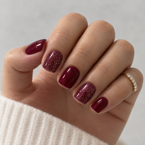 Set de press-on nails BORDEAUX NOIR de BY MANAY, tono oscuro brillante.