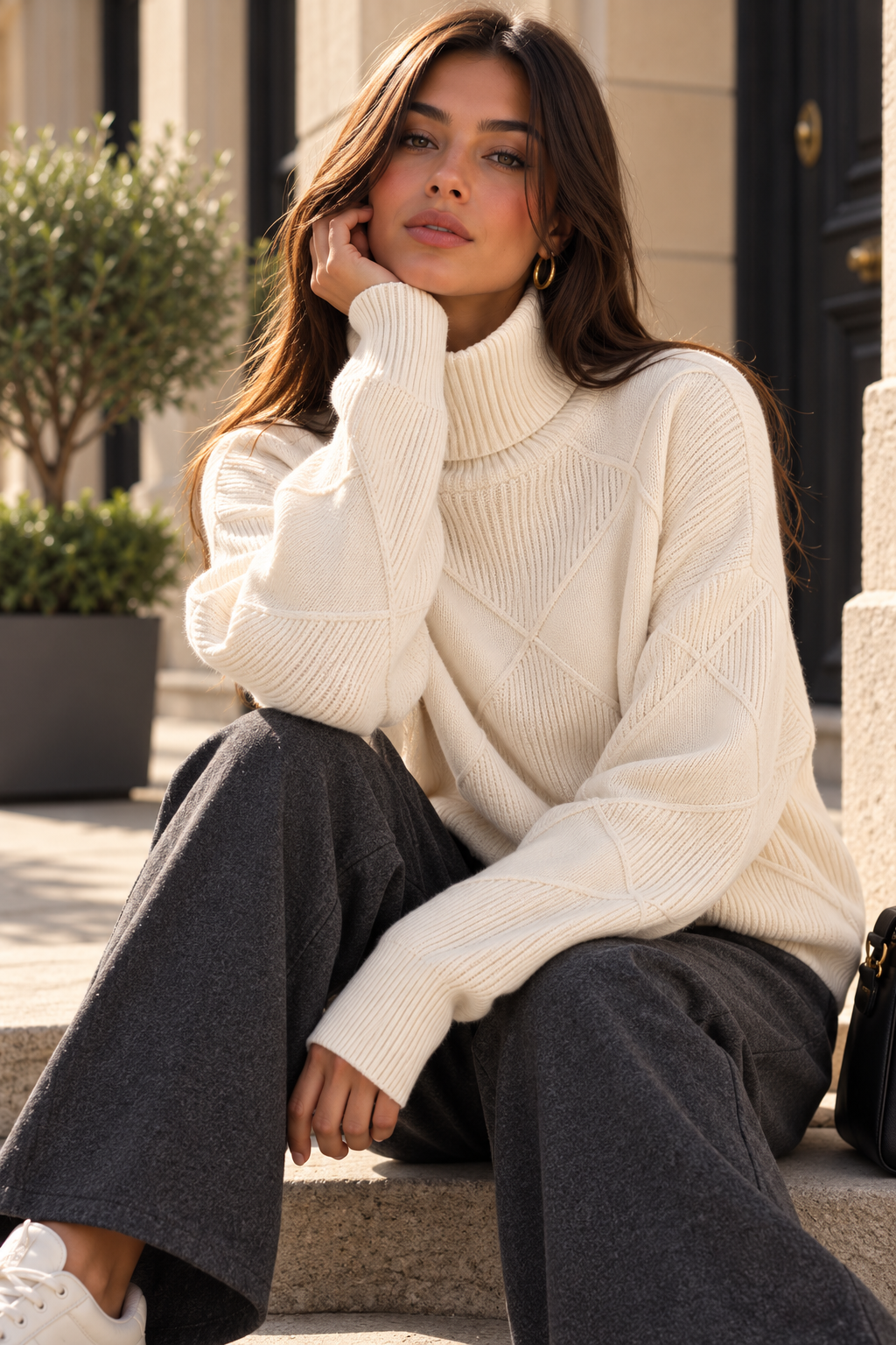 Sweater Porto Fino crudo frontal modelo