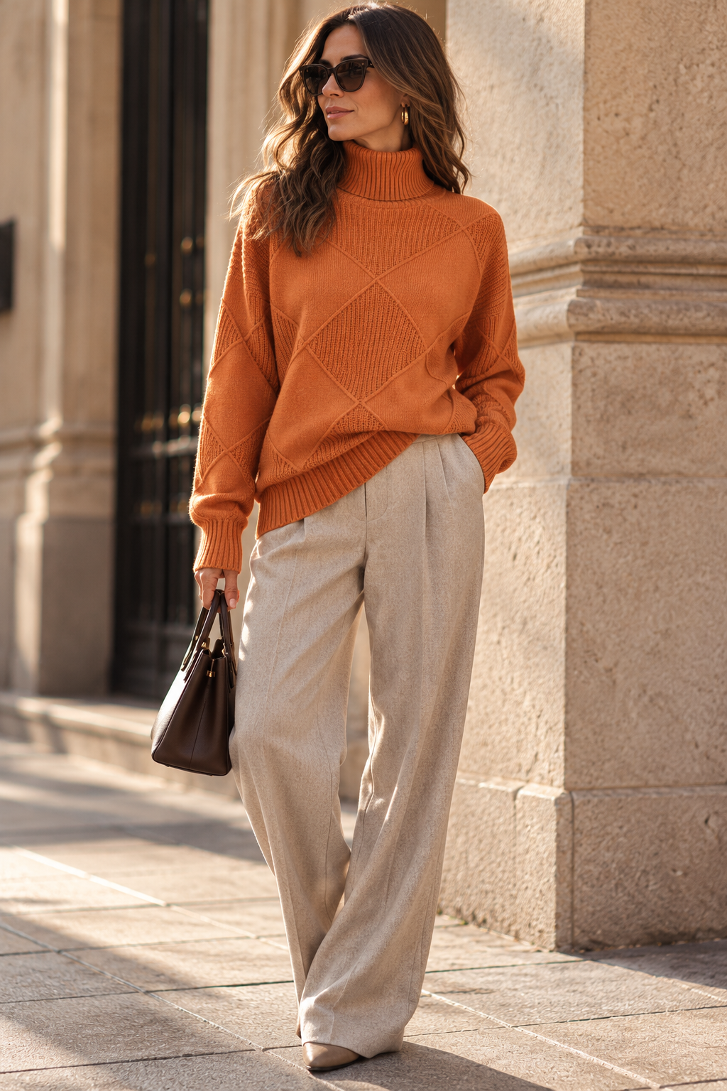 Sweater Porto Fino teja frontal modelo