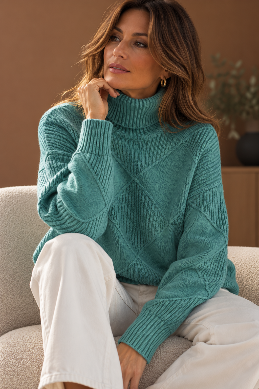 Sweater Porto Fino verde azulado frontal modelo
