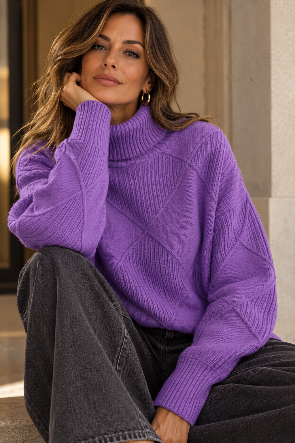 Sweater Porto Fino morado frontal modelo