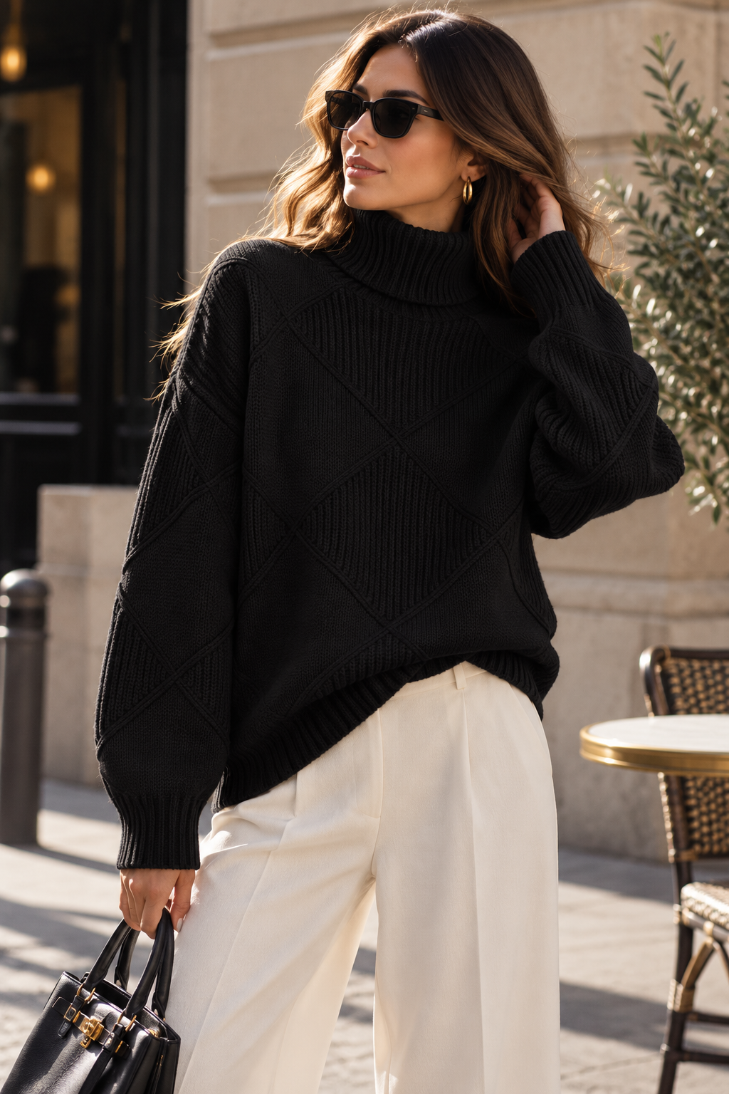 Sweater Porto Fino negro frontal modelo