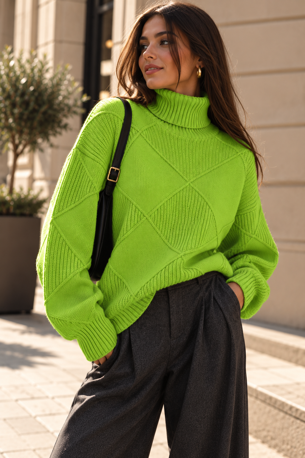 Sweater Porto Fino verde lima frontal modelo